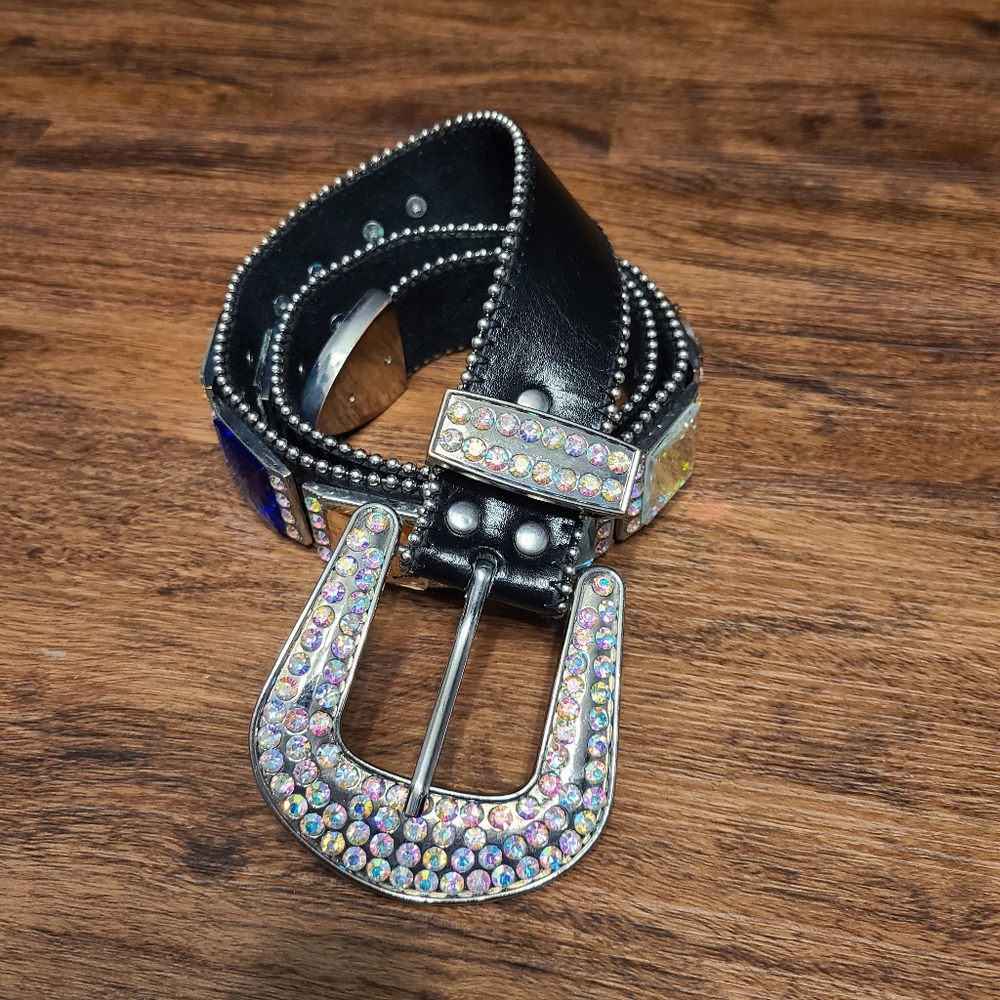 Rodeo Black Leather Rhinestones Gems Belt